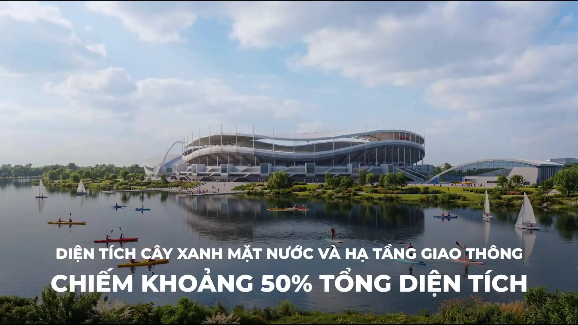 Diện tích cây xanh, mặt nước và hạ tầng giao thông chiếm khoảng 50% tổng diện tích dự án Urban City Bắc Thăng Long