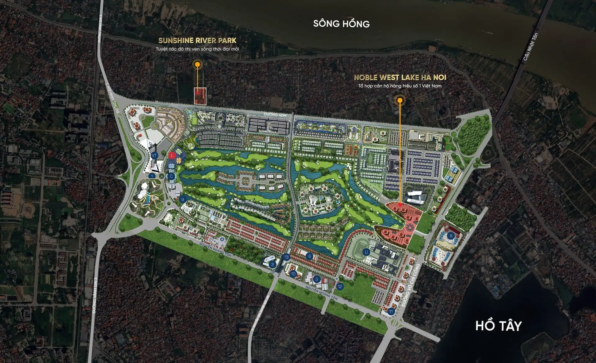 Vị trí dự án Noble West Lake nằm đối diện trung tâm thương mại Lotte Mall Vị trí dự án Noble West Lake nằm đối diện trung tâm thương mại Lotte Mall